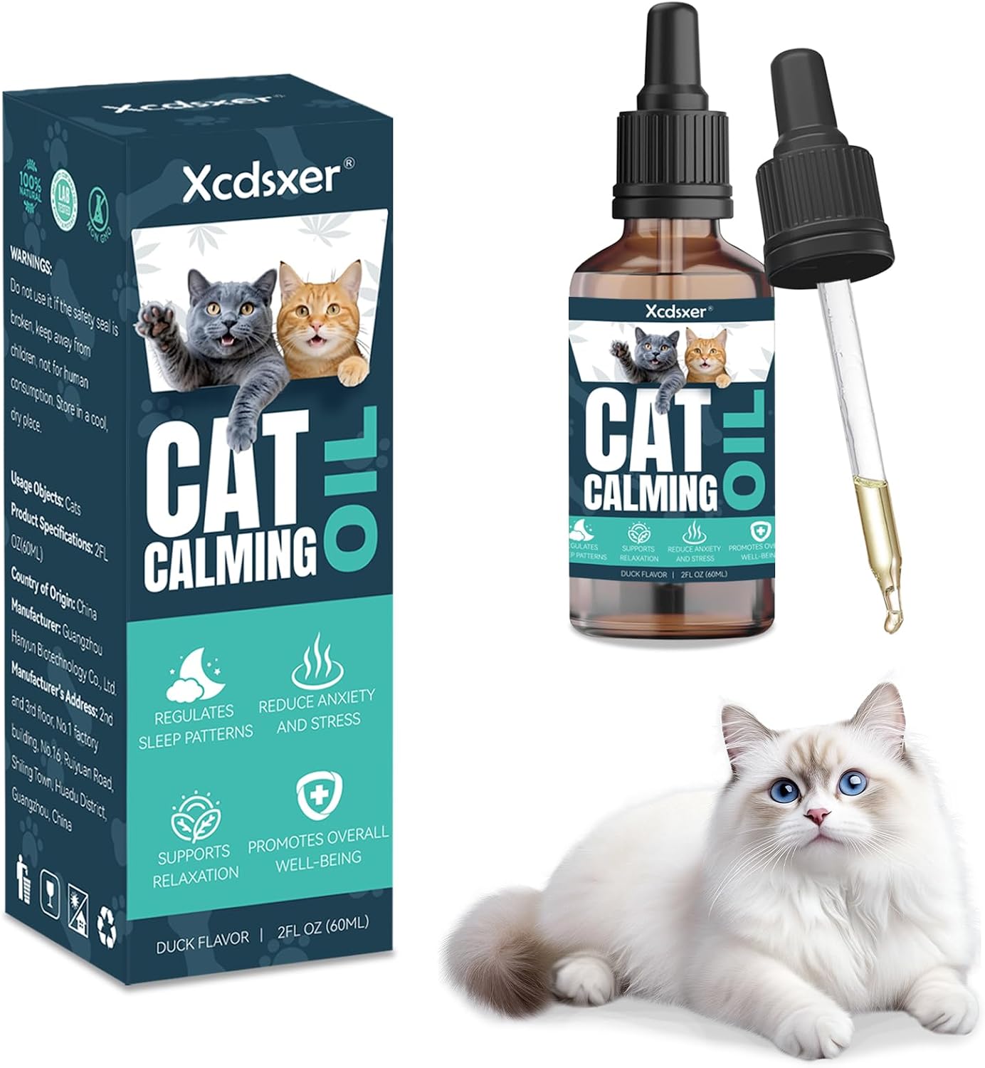 Cat Anxiety Relief Drops - Natural Stress Relief for Anxious Cats, Soothes Loud Noise & Separation Anxiety, Promotes Deep Sleep, Safe for All Breeds & Ages