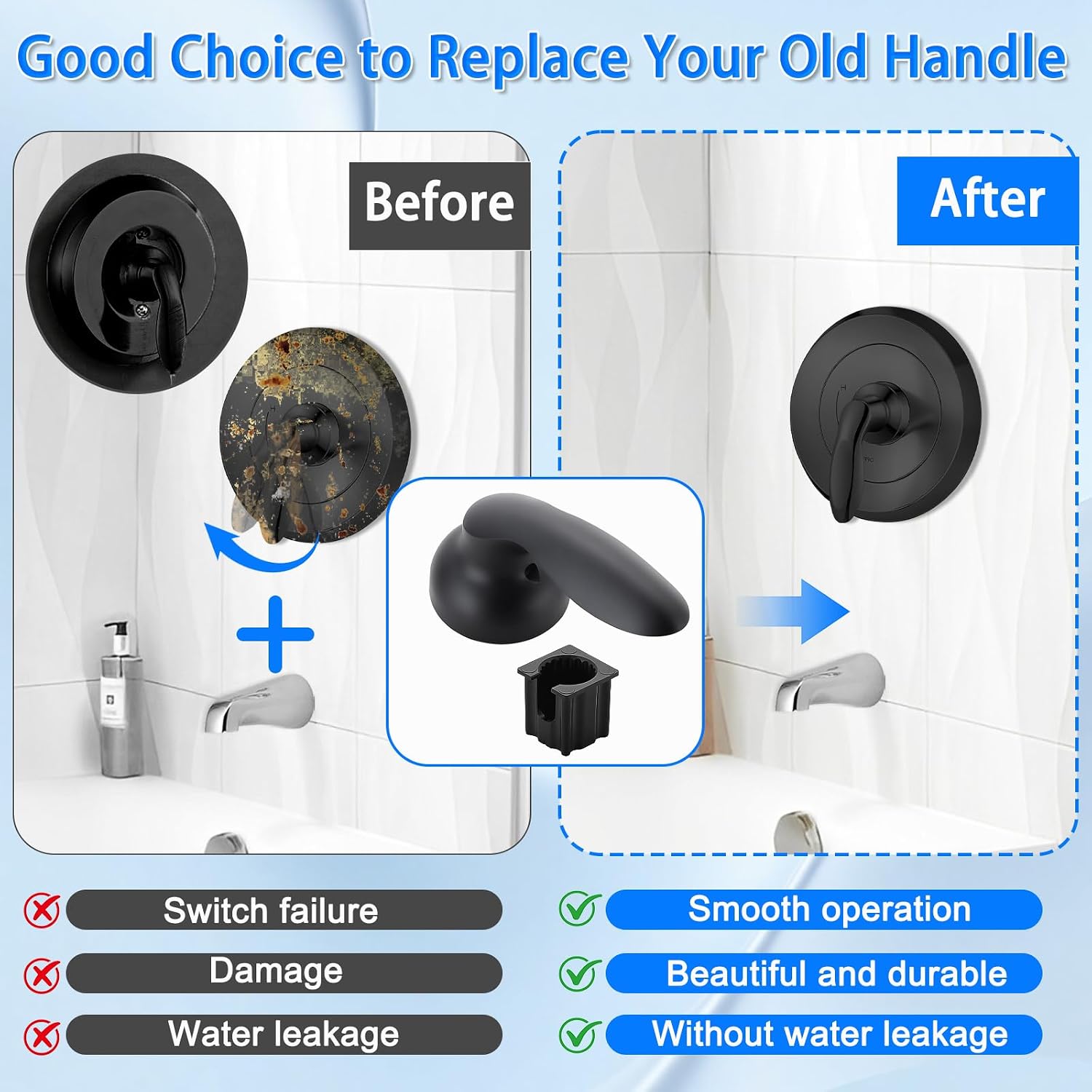 1046987 Shower Faucet Handle Replace for Kohler 1046987, with 5 Pcs 1060514 Handle Insert and The Matching Screw Wrench, Black