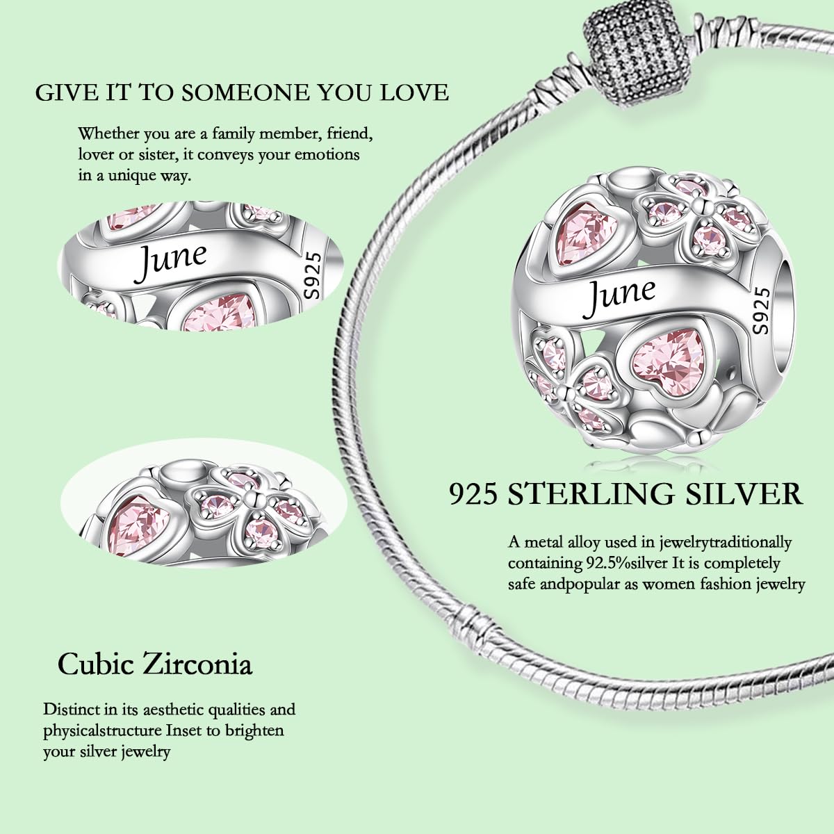 925 Pierre Pendentif en Argent de Naissance, Charm Porte-Bonheur Trèfle à Quatre Feuilles Ajouré, Cadeau d'Anniversaire ou Fête pour Femme