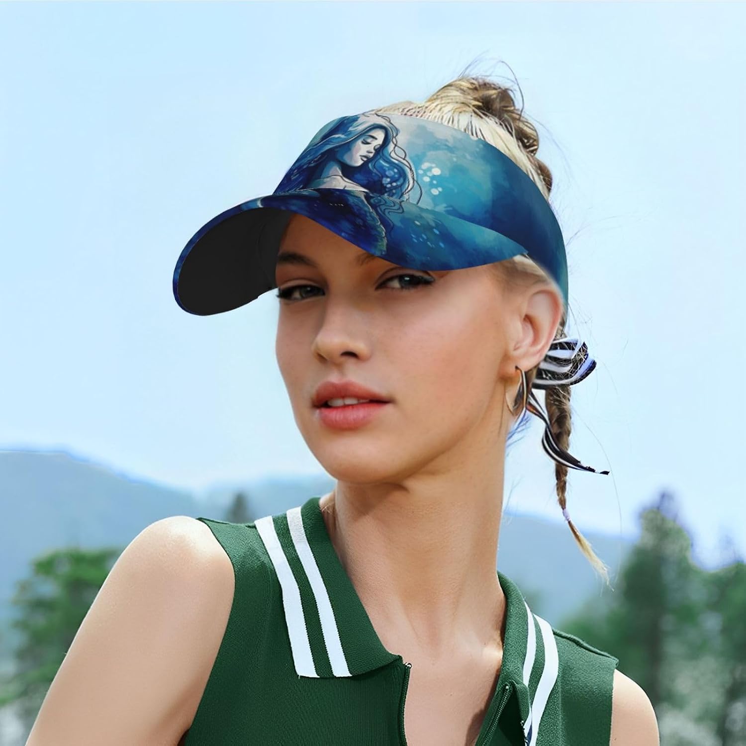 Blue Mermaid Sports Sun Visor for Men Women Adjustable Empty Top Baseball Cap Outdoor Golf Running Sun Caps