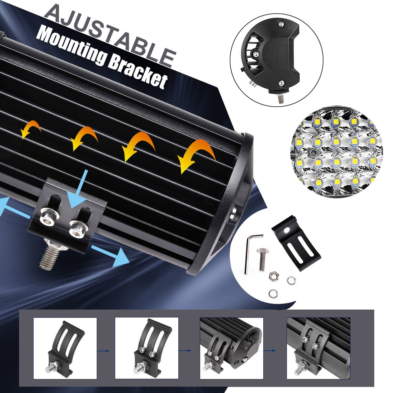 LTPAG dodatkowy LED reflektor 2 x 288 W, 28800 lm, roboczy 12 V, 24 V, LED, cofaniowy, IP68, uniwersalny przeciwmgielny do ciężarówek, przyczep, traktorów, SUV, ATV, offroad