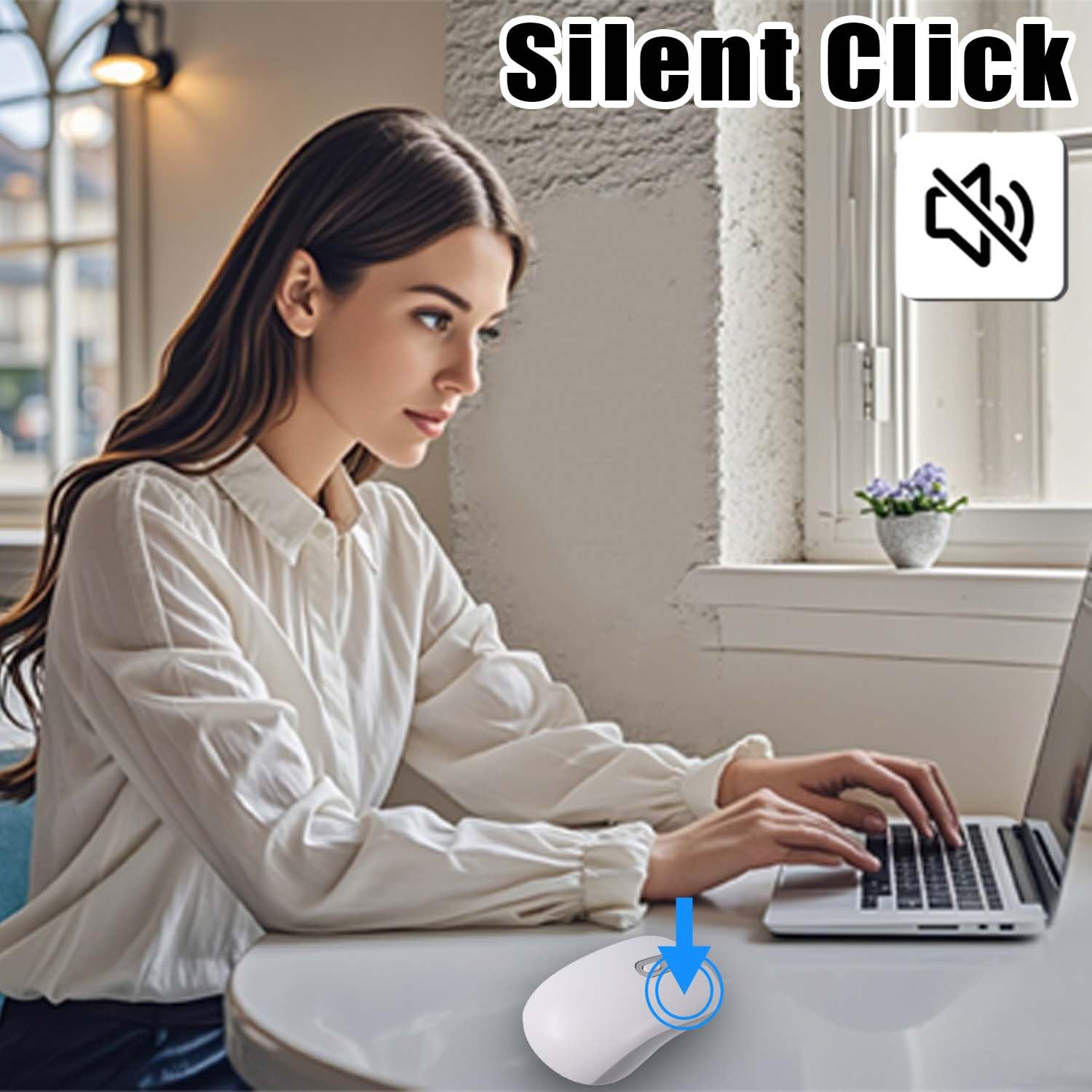 Ratón inalámbrico, silencioso, inalámbrico, Bluetooth, trimodo, con 6 botones, portátil, recargable, diseño ergonómico inalámbrico, 800-1200-1600 DPI ajustable, para tablet, PC, computadora portátil