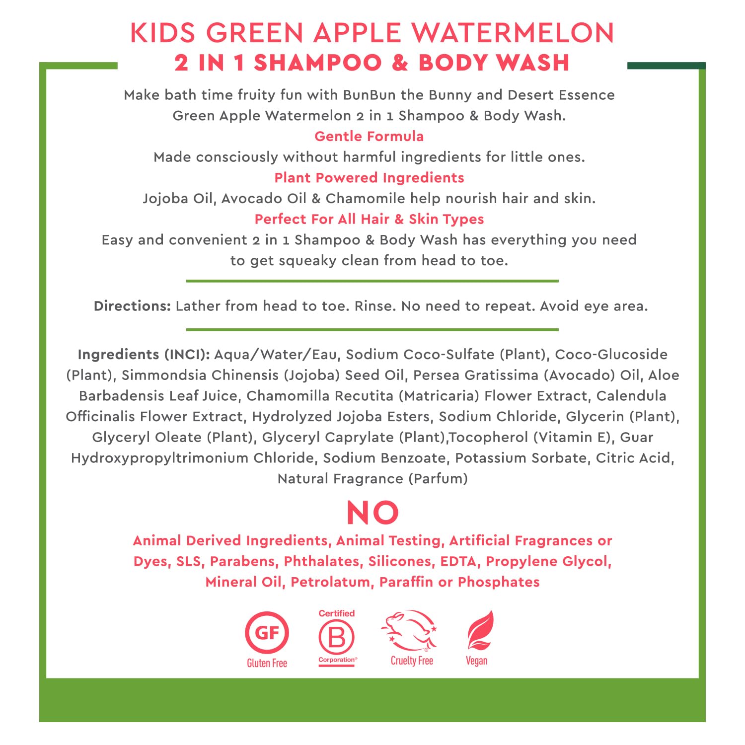 Desert Essence Kids Green Apple Watermelon Conditioning Detangler & 2-in-1 Shampoo & Body Wash Bundle 12.0 fl oz - Vegan, Gluten-Free. Cruelty-Free - Leaves Hair & Skin Nourished - Gentle Formula