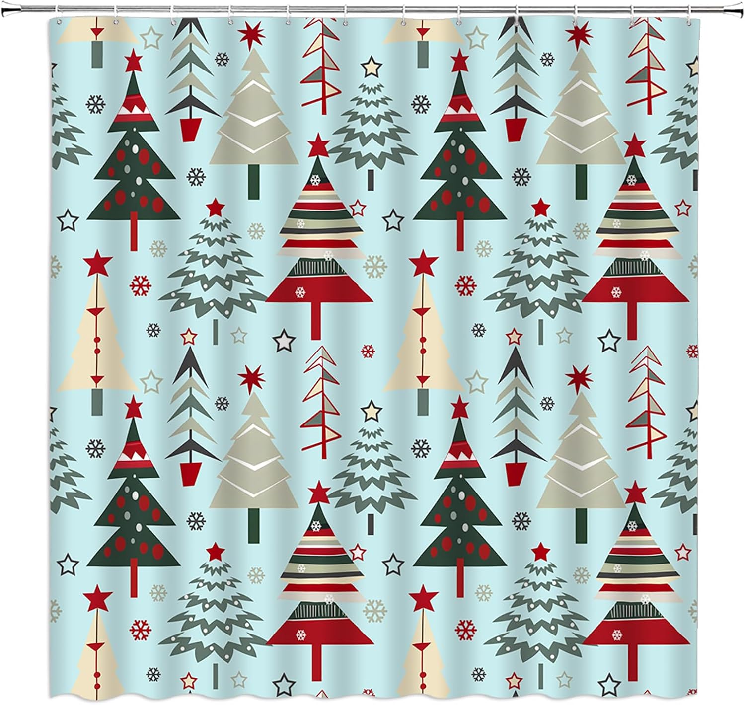 Christmas Tree Shower Curtain Xmas Pine Trees Winter Snowflake New Year Holiday Minimalist,Blue White,70" Wx84 H Fabric Bathroom Decor Curtain with Hooks