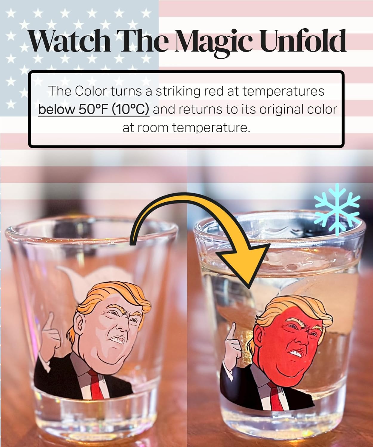 HAMILO Trump 2026 MAGA Color-Changing Shot Glasses, 2 oz, Set of 2