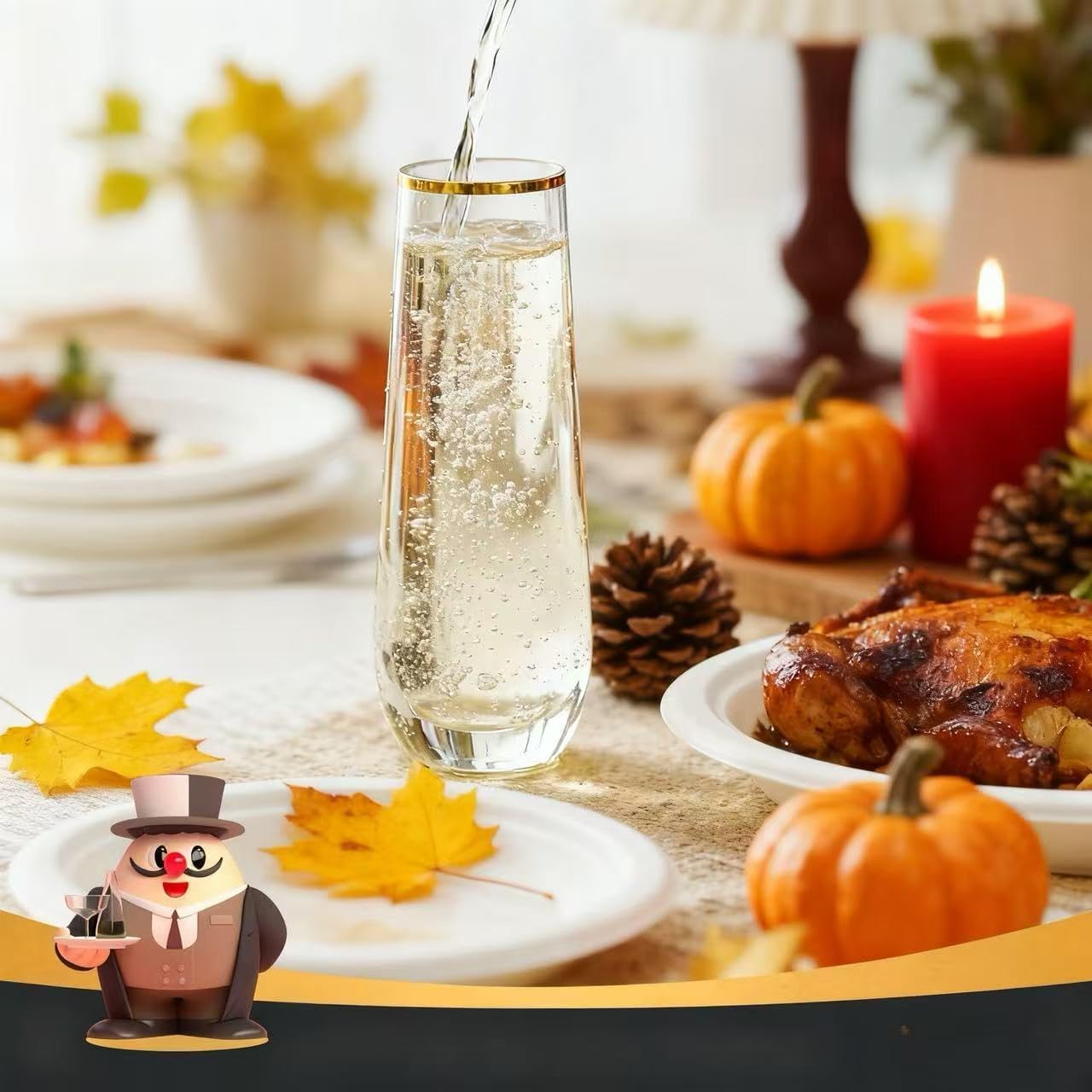 JOLLY CHEF 48 Pack Plastic Champagne Flutes, 9 oz Gold Stemless Champagne Flutes, Plastic Champagne Glasses, Shatterproof Recyclable Mimosa Glasses for Party, Wedding, Christmas, Birthday - Image 8