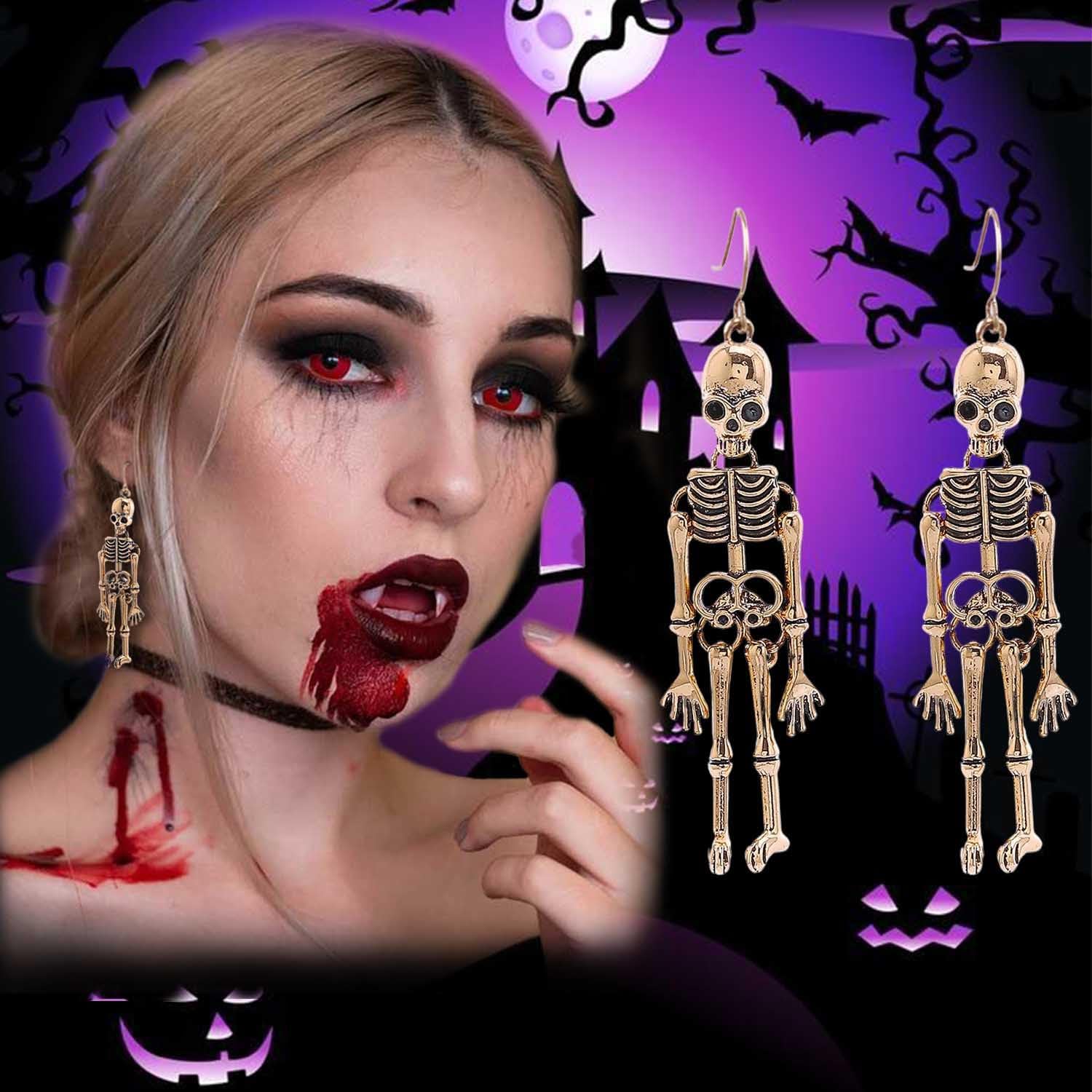 Skull Earrings Dangle Skeleton Bone Drop Earrings Spooky Gothic Halloween Costume Holiday Earrings Jewelry for women - Image 2
