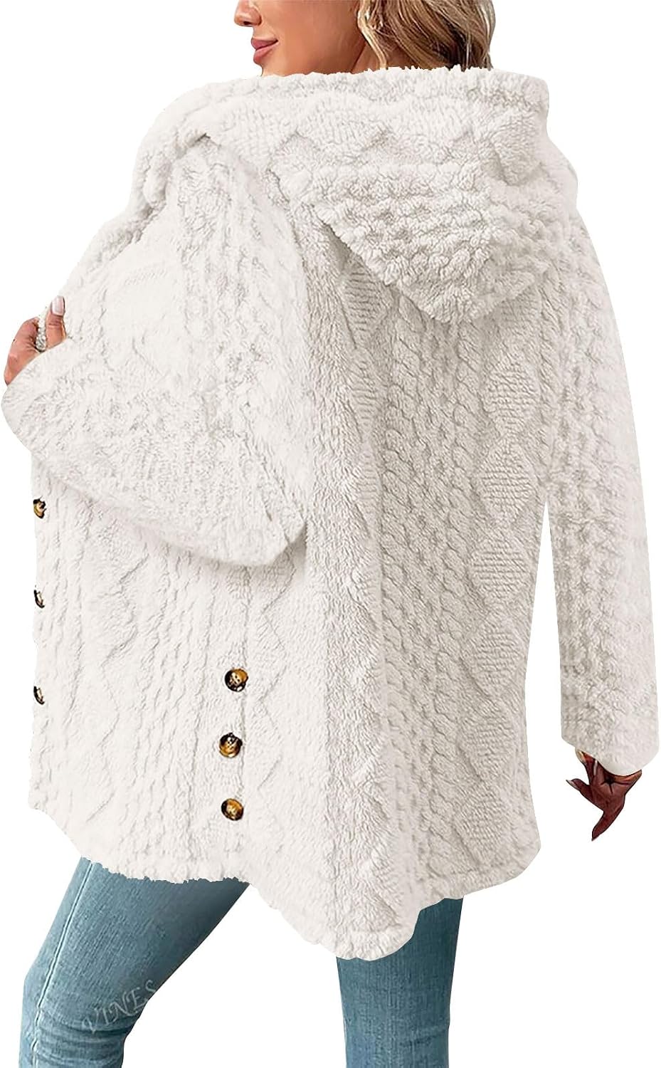 Women's Sherpa Warm Parka Coat Long Sleeves Double-Sided Fleece Thicken Hooded Cardigan Jackets Winter Outerwear
