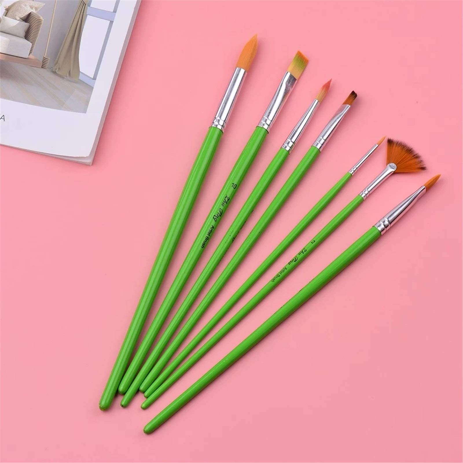 Pinselsets 7 Teile/Satz Mehrzweckfarbe Pinsel Set Nylon Haar Grüne Holzgriff Malerei für Anfänger Profis