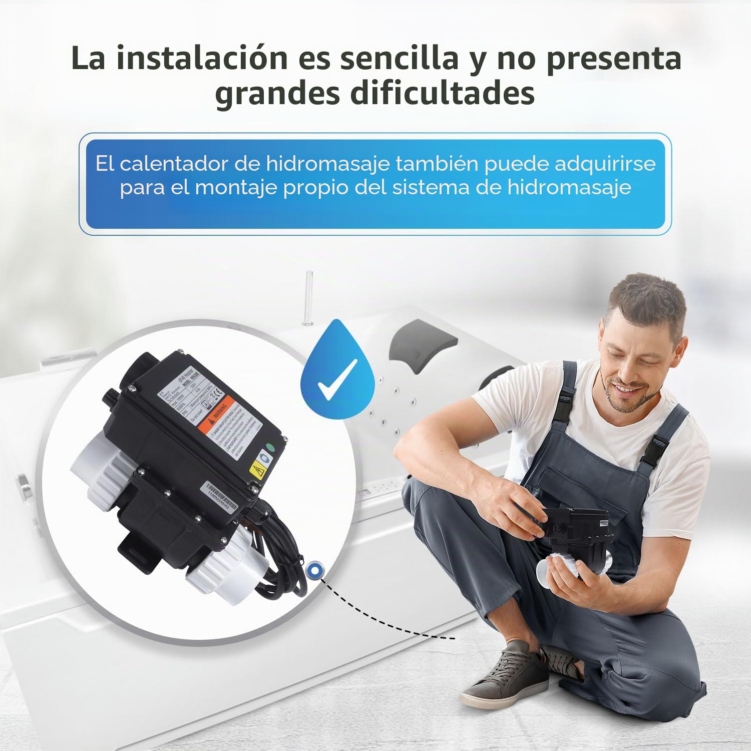 AQUADE Calentador de agua eléctrico para bañera de hidromasaje, termostato de 2 kW