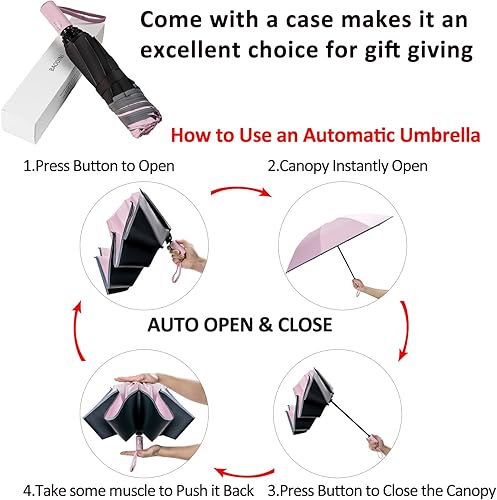 Miniatura 5 de BAODINI Paraguas invertido para la lluvia o el sol, protege de la radiación ultravioleta, tamaño mediano, FPU 50+, compacto, apertura y cierre