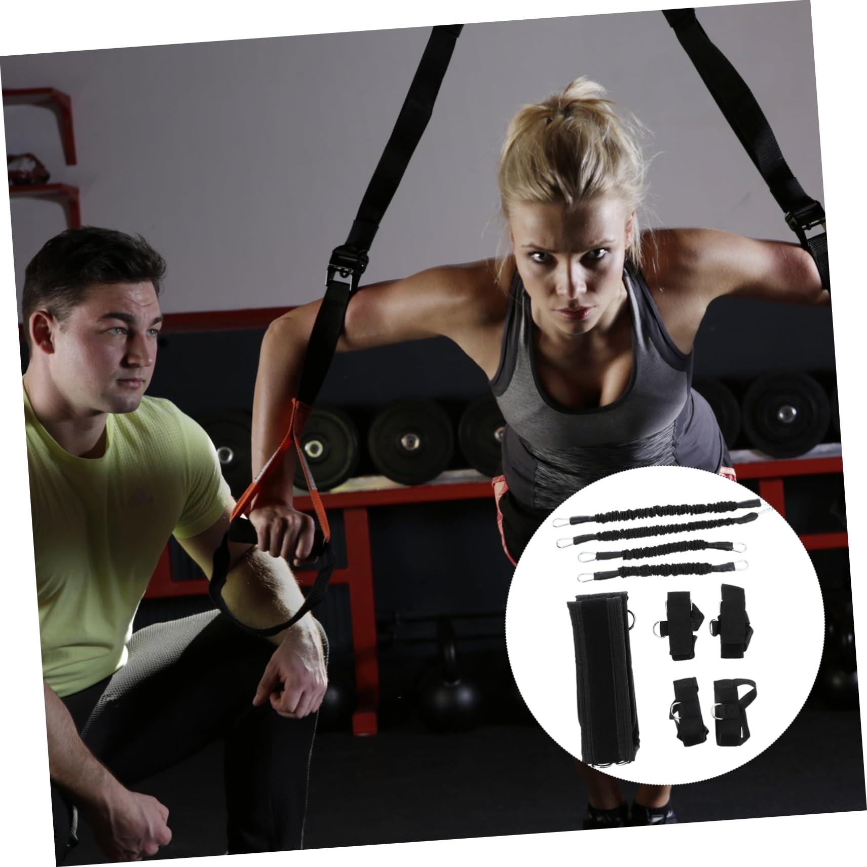 Set di Bande Elastiche Fitness 20lbs per Allenamento, Nero | Tessuto Oxford e Corda in Lattice, Dimensione Regolabile, Esercizi a Piedi e Uso Outdoor