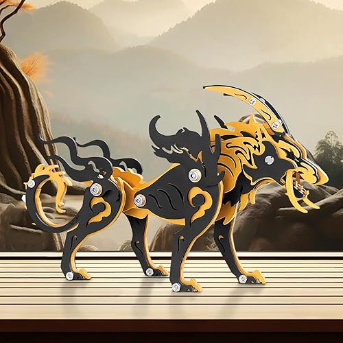 Miniatura 7 de Rompecabezas de metal 3D, rompecabezas de metal 3D para adultos, kit de modelo mecánico Wolf King, negro y naranja, rompecabezas 3D de acero