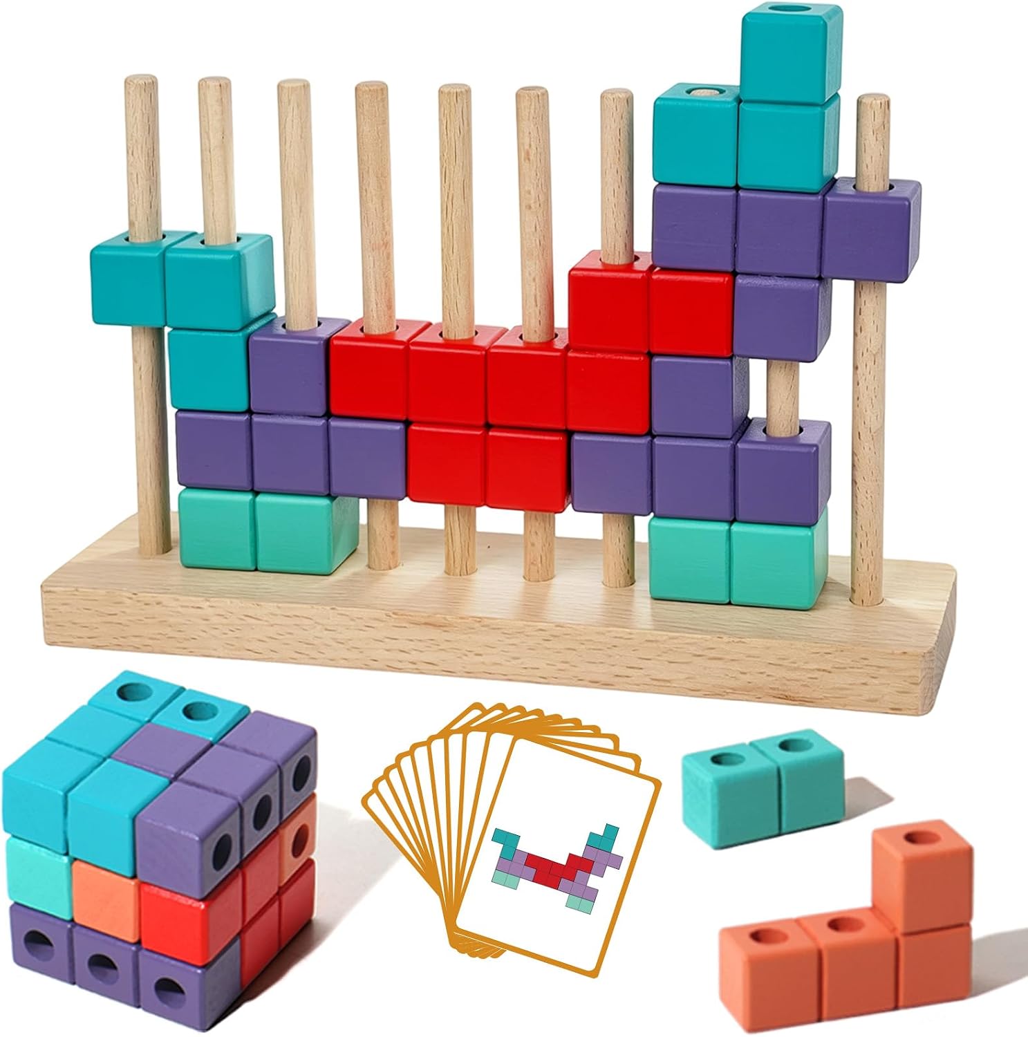 Wooden Stacking Blocks Puzzle Board Game, Montessori Toys for Toddlers Kids