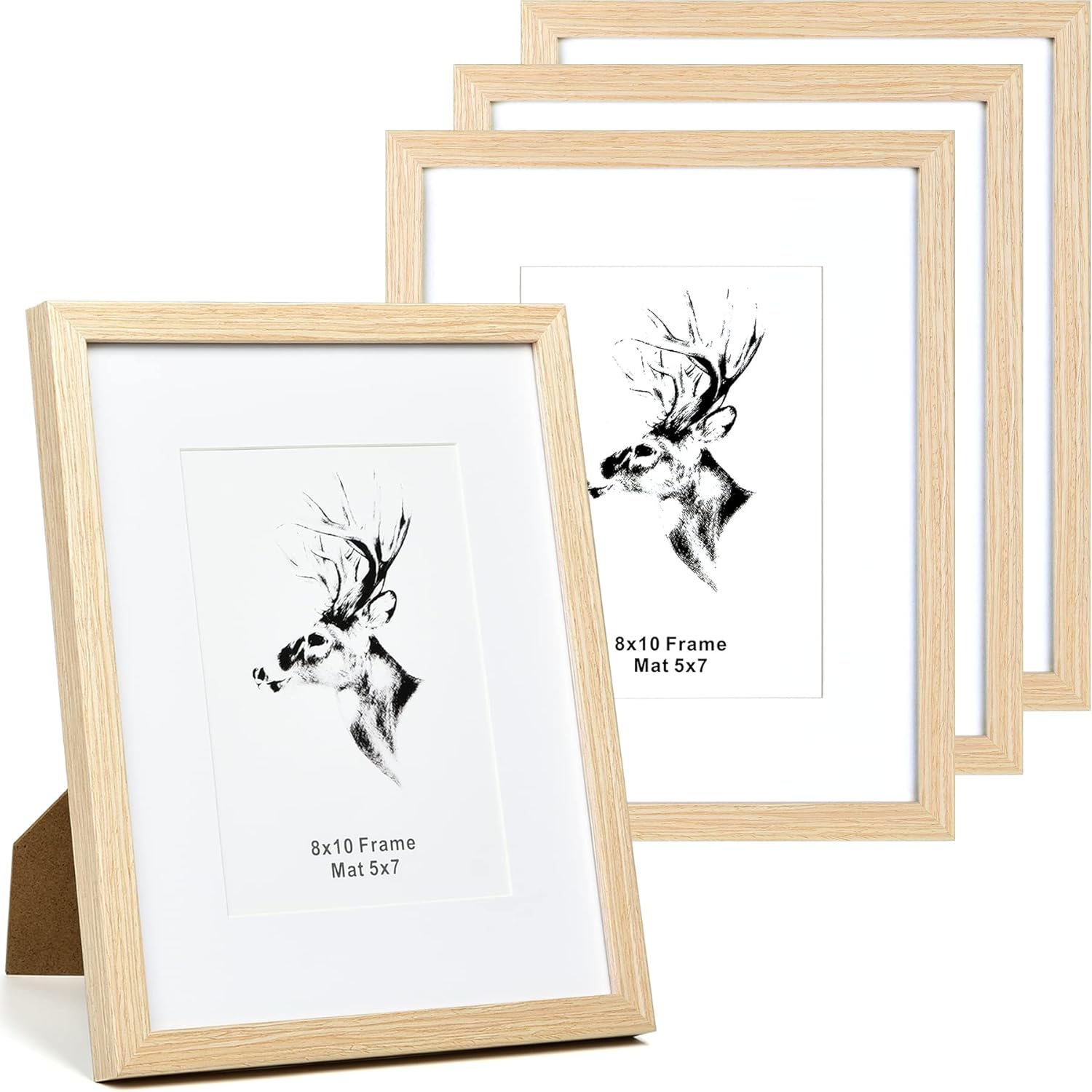 Yaetm 8x10 Picture Frame Matted to 5x7 Set of 4, Solid Oak