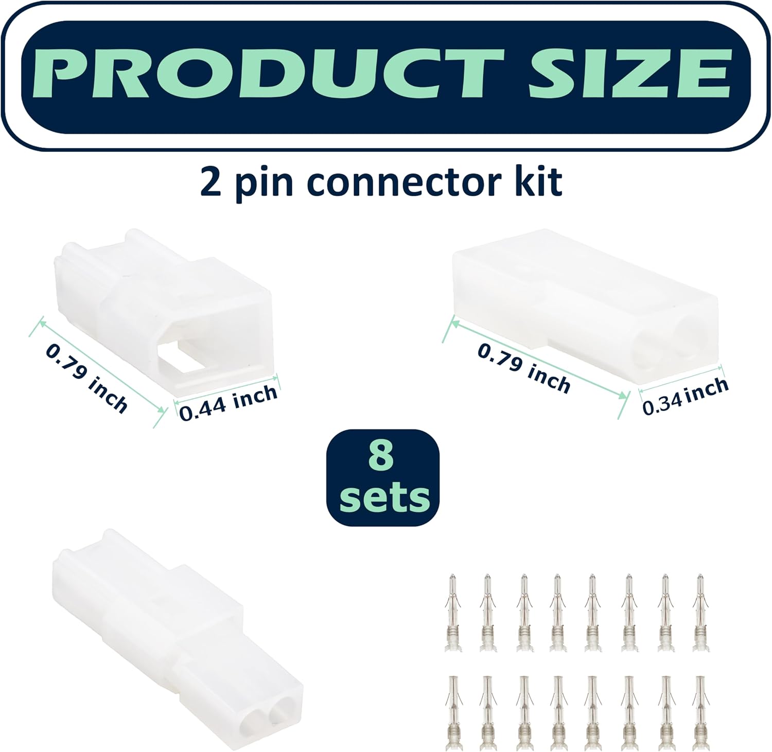 2 Pin Connector Kit (8 Sets)，0.062 Inch, 3.68mm Pitch Fits 18-24AWG | Compatible with Molex Connector Kit for Industrial & DIY Electronics