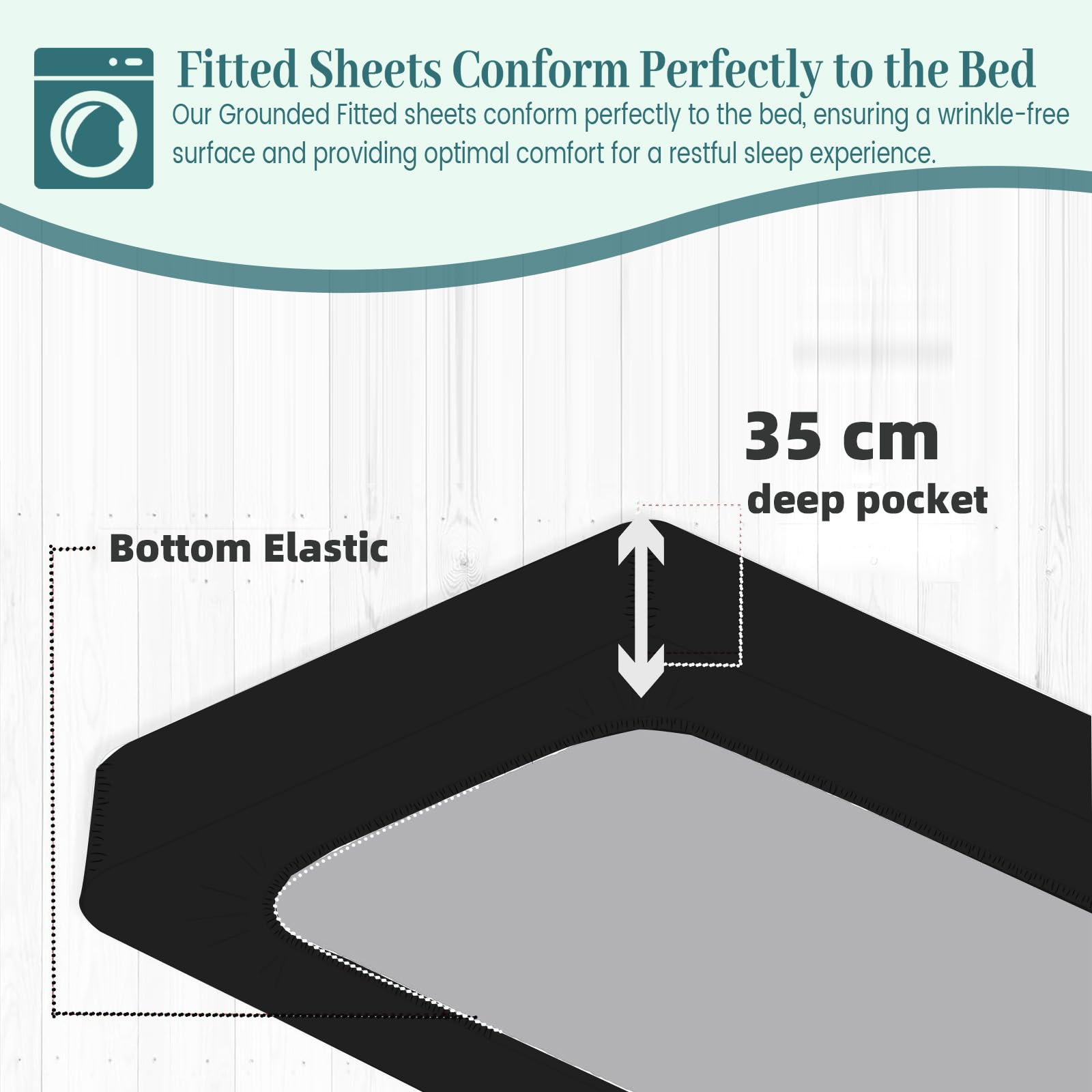 RIQINXIN Grounding Fitted Sheets Improve Sleep 90x 190x 35cm Grounding Mat Earthing uk Grounding Sheets with 90% Organic Cotton + 10% Pure Silver Fiber Fitted Earth Sheets with Grounding Cord Black - Image 3