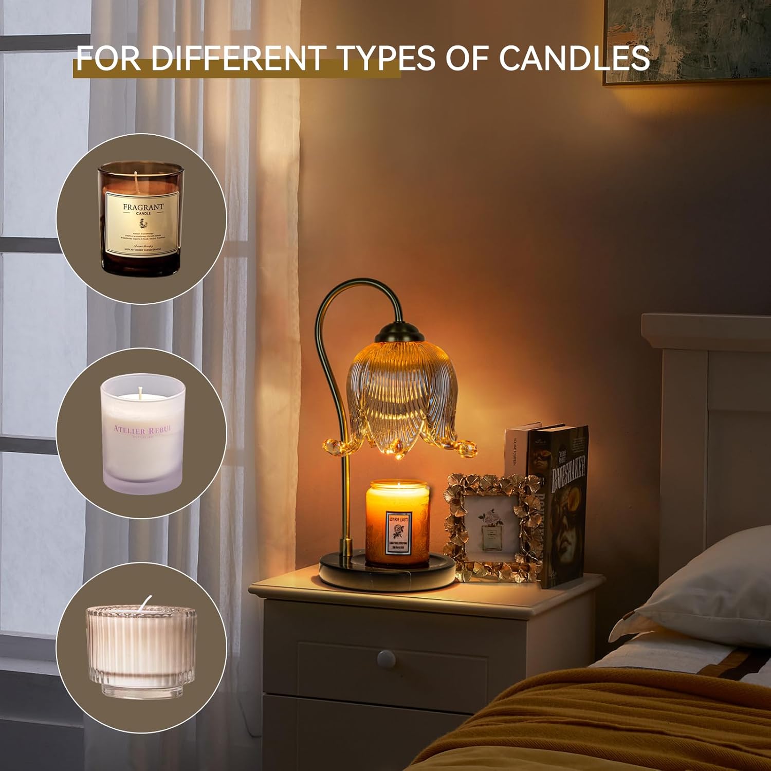 Candle Warmer Lamp,Electric Warmer,Dimmable,Candle Holders for Home Decor,with Timing Function,with 2 Bulbs,with Scented Candle,(Marble Base,Tulip)