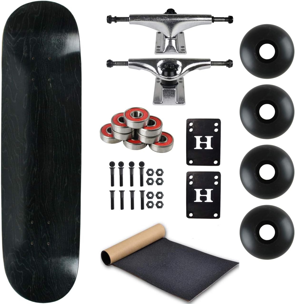 Moose Blank Skateboard Complete 7.5" Black with Silver Trucks and Black Wheels