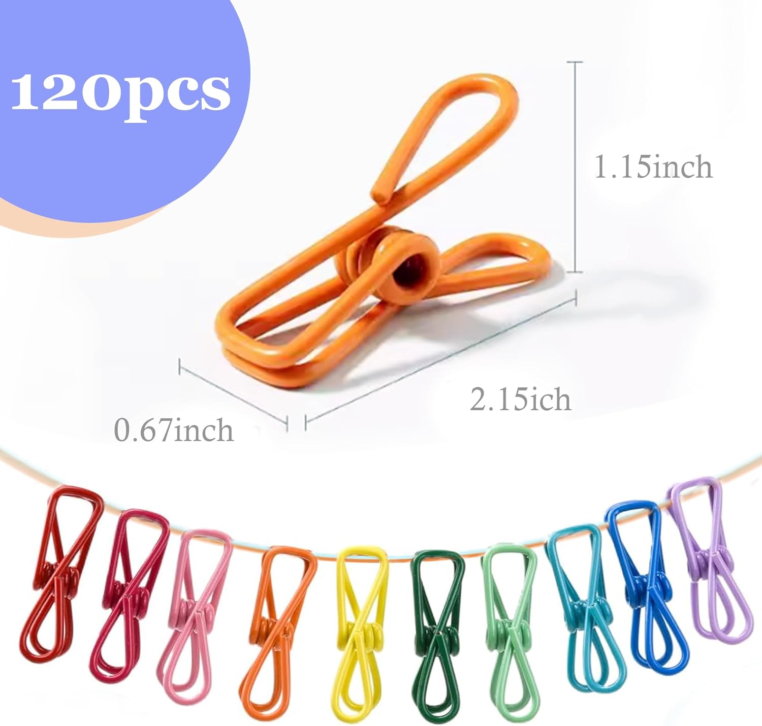 Chip Clips - 2 Inch Random Multi-Colored Waterproof Metal Clothes Pins for