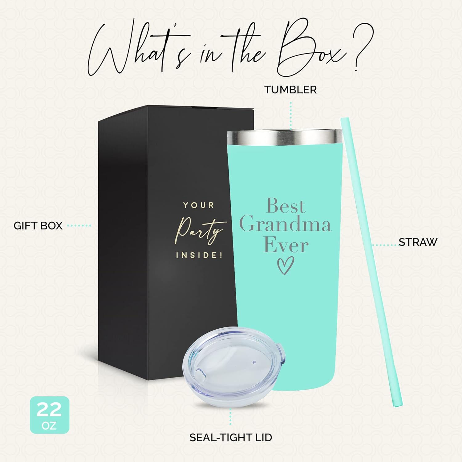 Your Dream Party Shop Best Grandma Gifts Tumbler - Stainless Steel 22 Oz Mint Green Best Grandma Ever Tumbler with Straw and Lid - Ideal Mothers Day Gift, Coffee & Water Bottle - Grand Ma Cup - Image 3