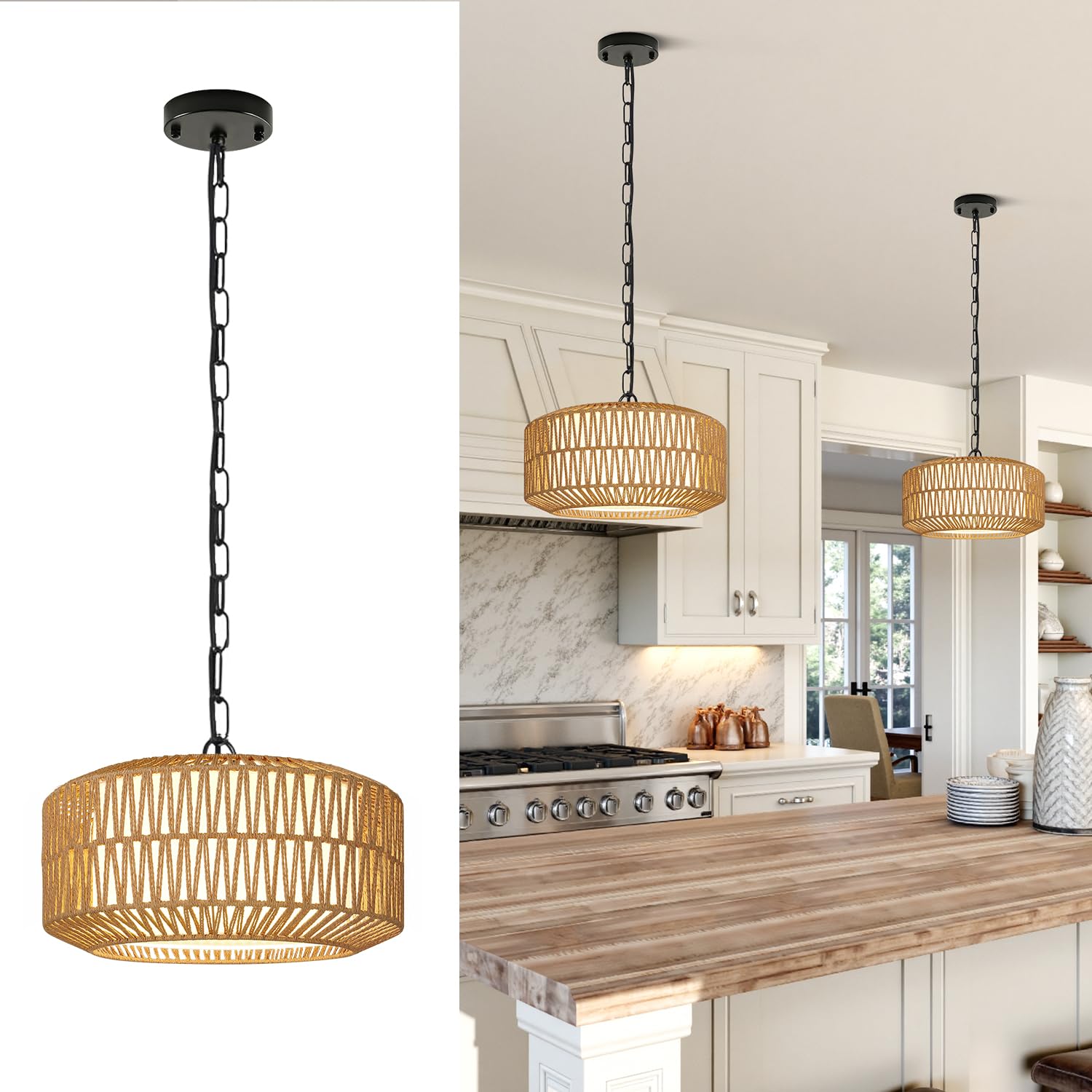 Photo 1 of Lynnoland 1-Light Rattan Farmhouse Chandelier