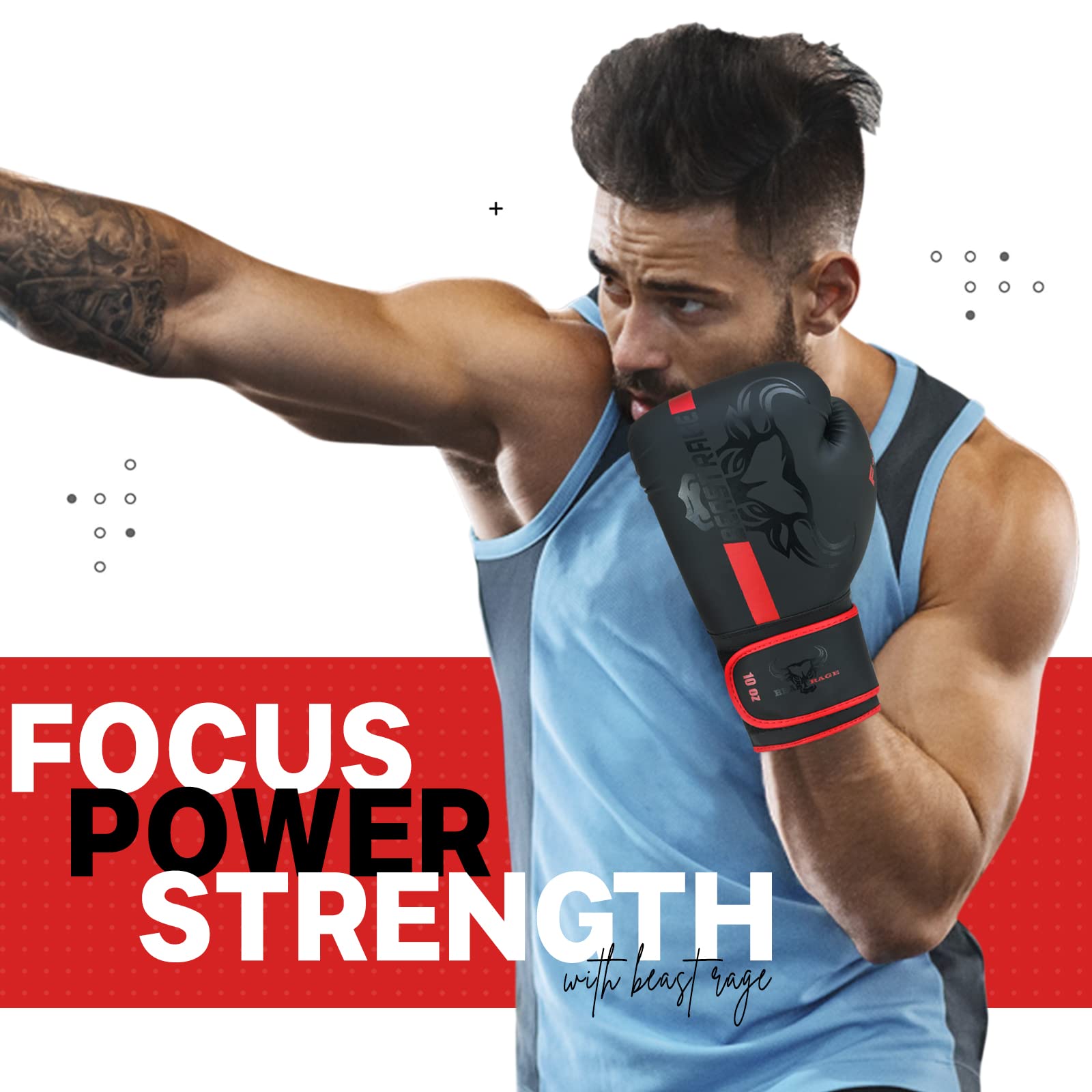BEAST RAGE Guantoni da boxe Muay Thai, kickboxing, MMA, sacco da combattimento, allenamento, allenamento per uomini e donne, guanti da fitness imbottiti