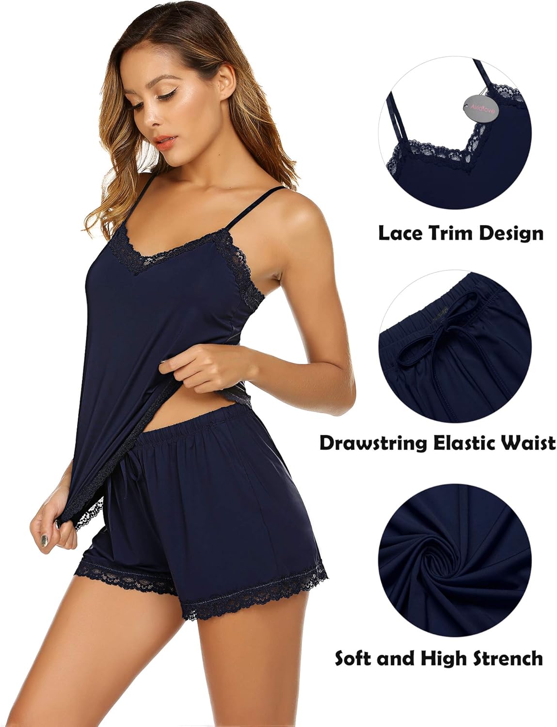 Avidlove Women Cami Pajama Set Modal Sleepwear Lace Trim Short PJ Set with Shorts - Image 4