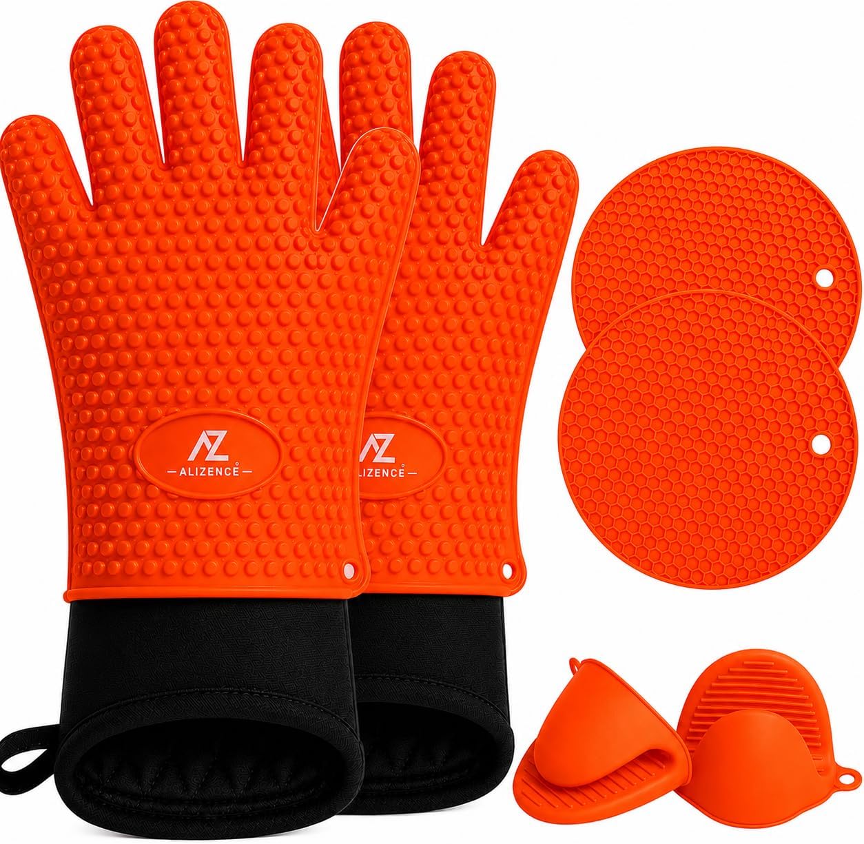 Silicone Oven Gloves, 500°F Heat Resistant, BPA-Free, Non-Slip, w/2 Trivets
