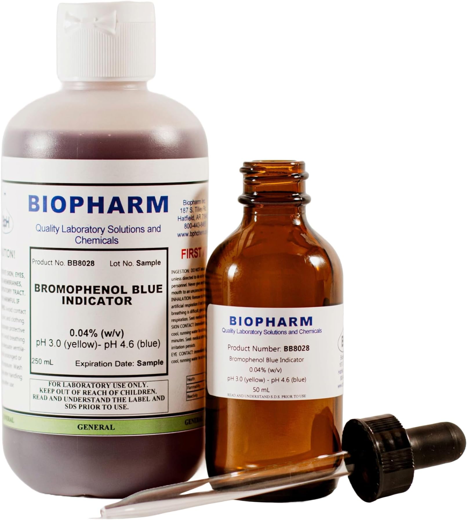 Bromophenol Blue Indicator 0.04% Aqueous Solution | 250 mL | Includes a 50 mL Empty Dropper Bottle and Dispensing Cap | pH 3.0 (Yellow) - pH 4.6 (Blue)