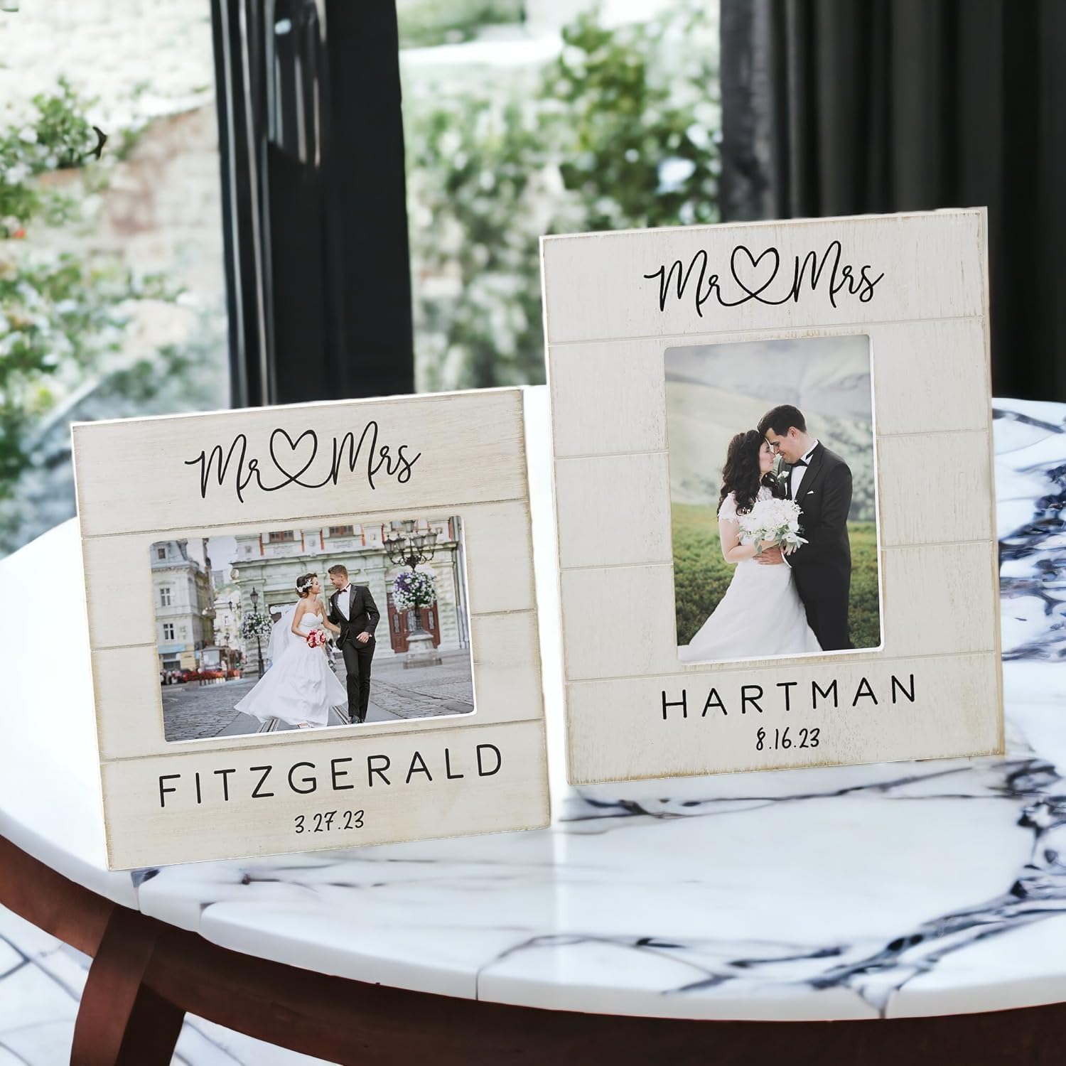 Personalization Universe Infinite Love Shiplap Wedding Picture Frame 5" X 7" Vertical – Custom Couples Last Name & Titles, Engagement Party Décor, Unique Tabletop Photo Frame, Bridal Registry