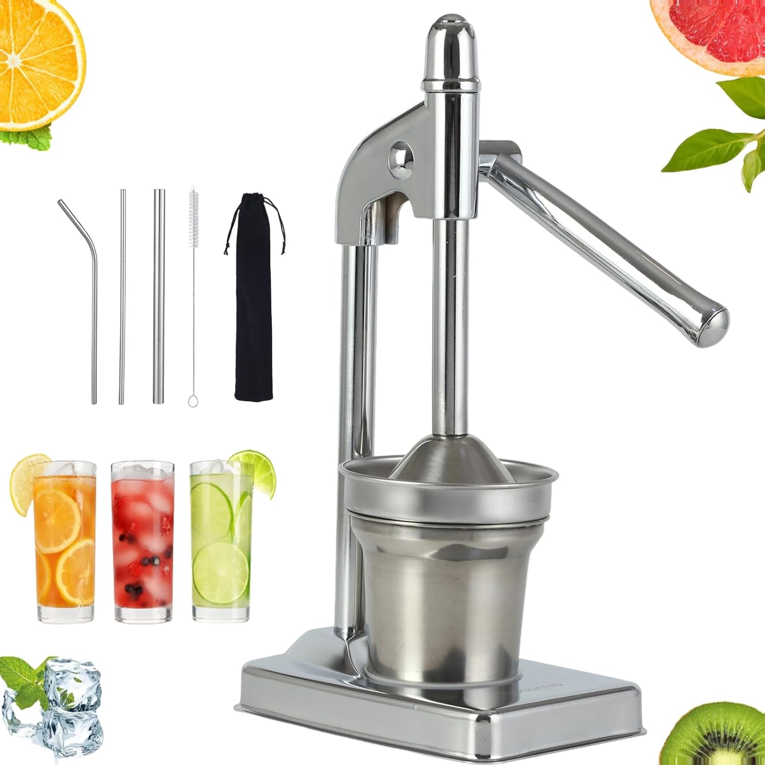 Cast Iron Juicer Hand Press, Heavy Duty Manual Juicer Stainless Steel Lemon Squeezer, for Fresh Orange Juice, Easy-to-Clean for Bar Kitchen