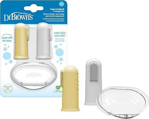 Miniatura 8 de Dr. Brown's Cepillo de dientes de silicona para bebés con estuche de almacenamiento de viaje, 9.8ft+, gris y amarillo, paquete de 2