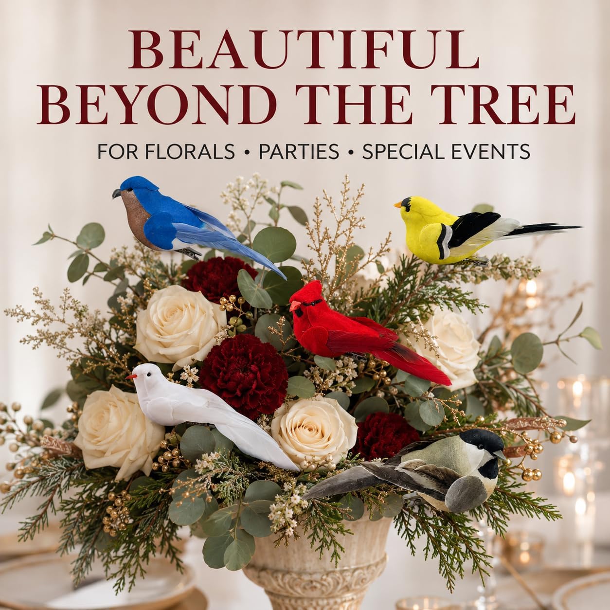 5 Pack Small Artificial Birds Figurines with Clip, Feathered Song Bird Ornaments for Christmas Tree, Wreath, Floral Arrangement, Crafts, Party, Home Decor - Assorted Colors