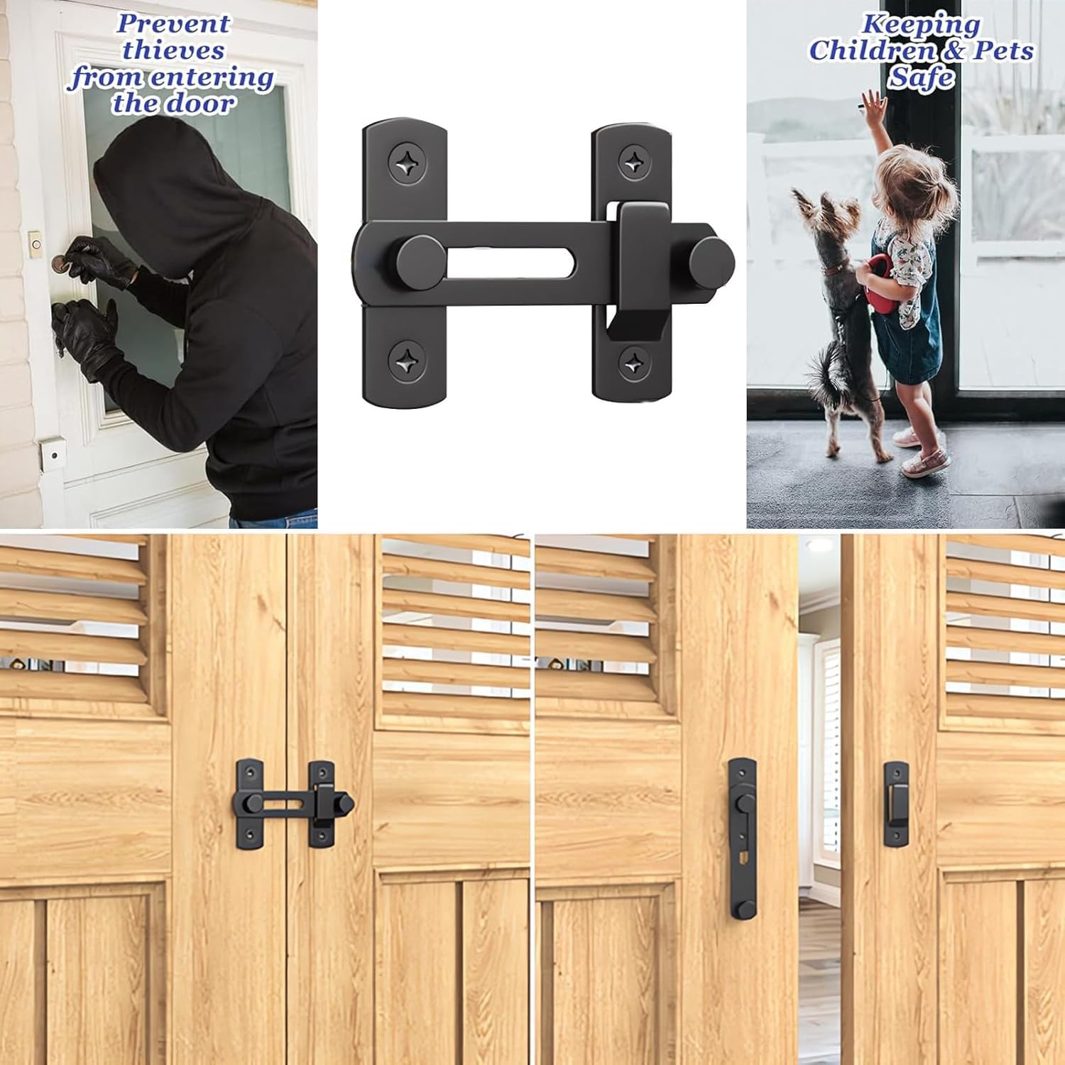 RUNMAY 1pcs Barn Door Latches, Black Stainless Steel barn gate flip Door Latch Bi-fold Door Lock,Sliding Door Antique Lock Gate Latches Wine Cabinet Closet Door Latches.(Black Door Lock) 4