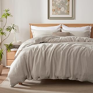 TOSMO 100% Linen Duvet Cover Set with Button Closure, 3 Pieces (1 Duvet ...