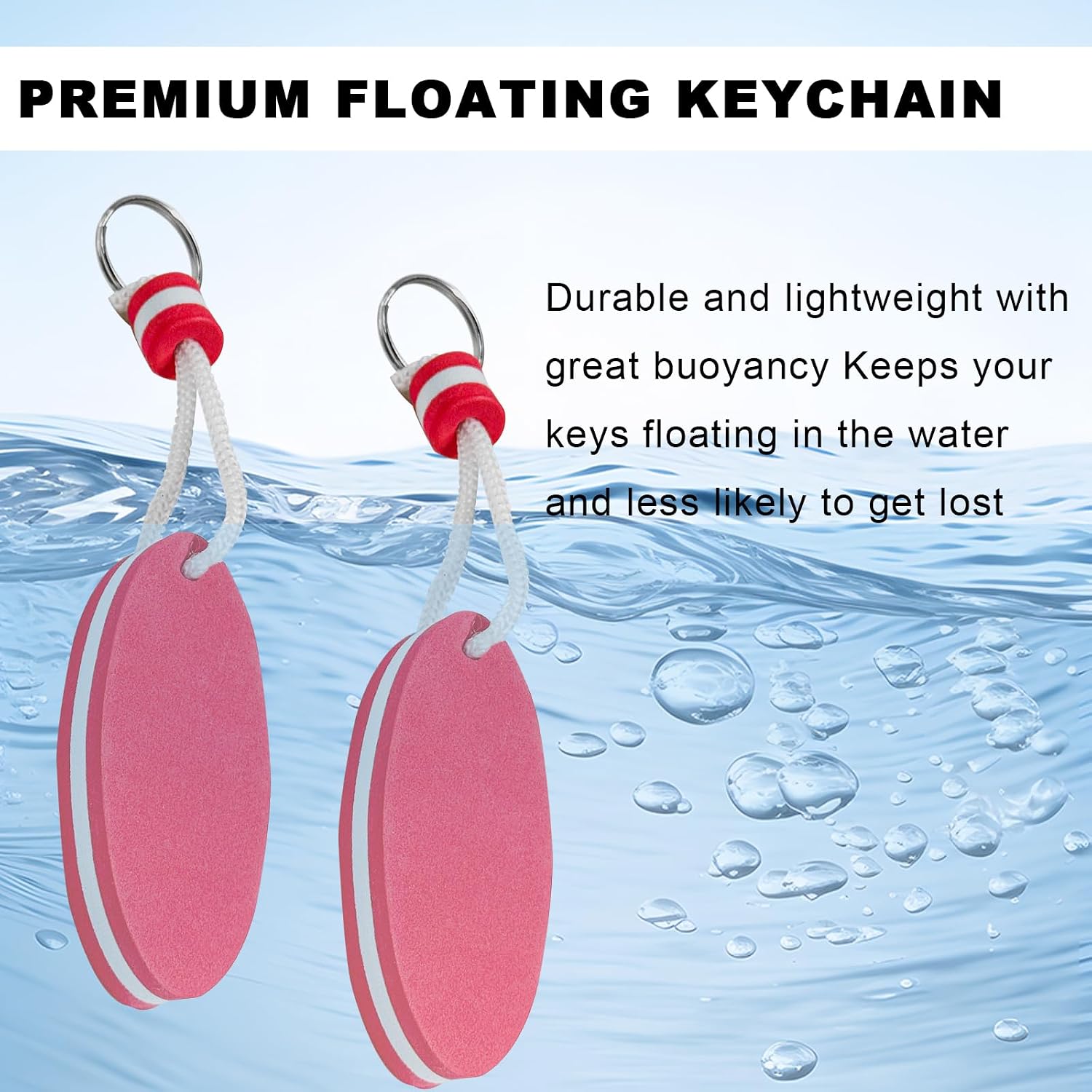 2 PCS Floating Keychains, Oval Foam Key Fob Float Buoy Pendant, Waterproof Key Ring for Boating Fishing Surfing (Red)