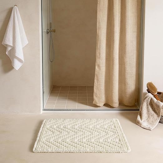 Sunfly Waffle Bath Mat, Boho Bathroom Rugs Non-Slip Washable Super Absorbent Quick Dry, Farmhouse Bathroom Decor 16"x24" Cream