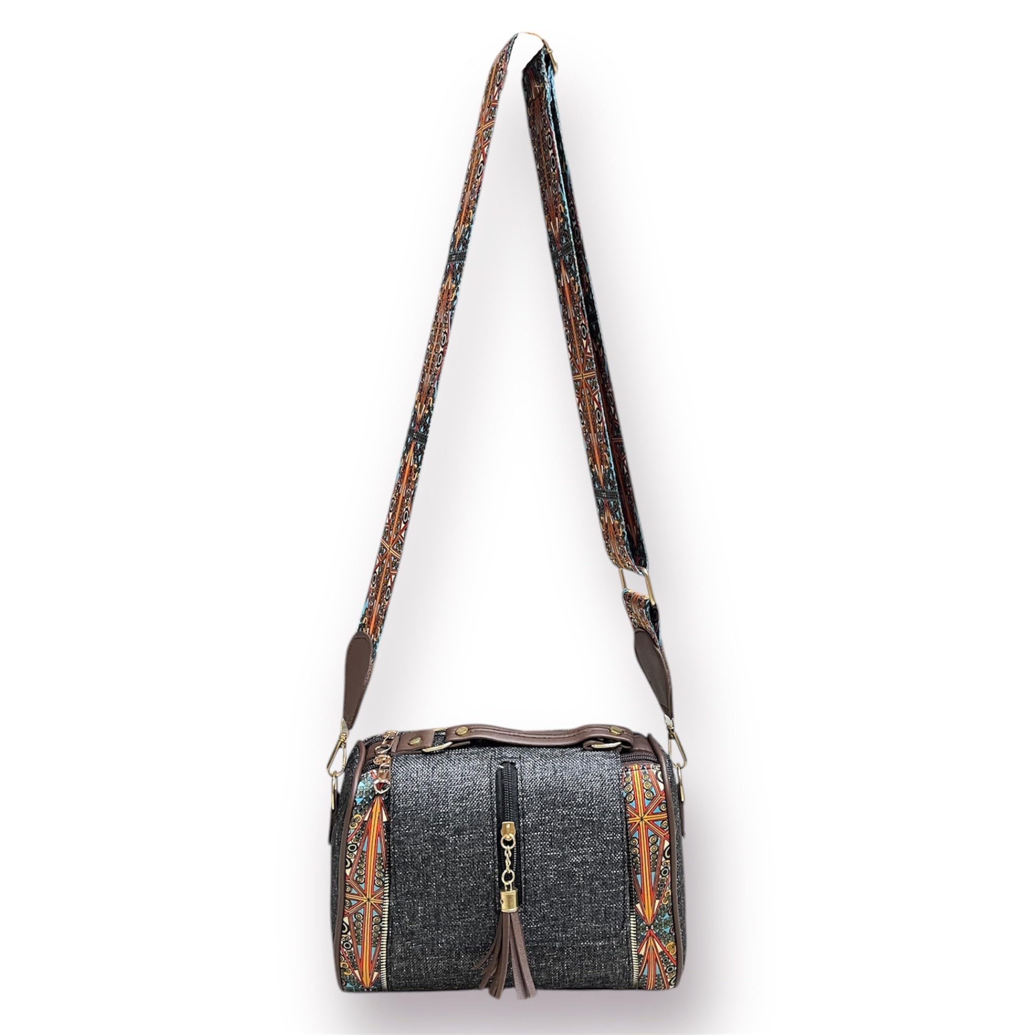 Jacquard Chain Flap Duffle Stylish Textured Sling Bag Women Ladies Purse for Women & Girls-image-3