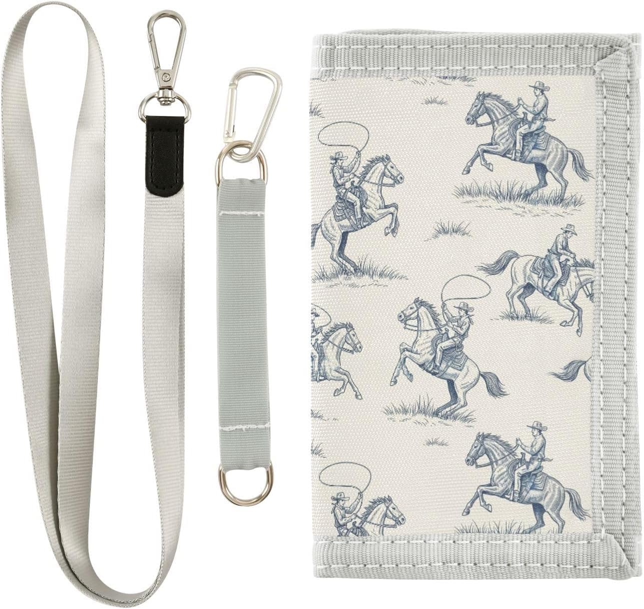 Western Cowboy Kids Wallet for Boys Girls, Teen Canvas Trifold Purse with Zipper Coin Pocket
