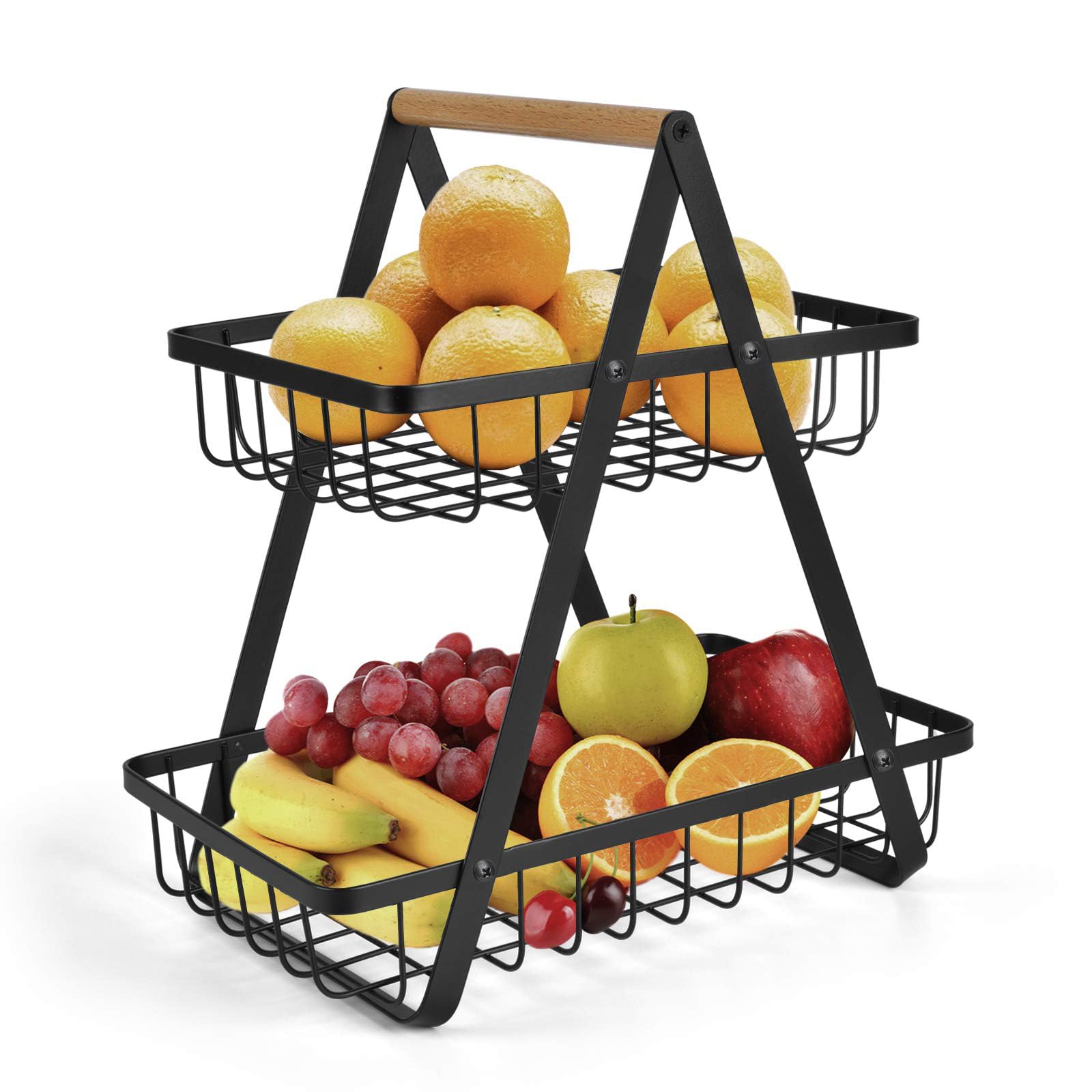 Obst Etagere Obstkörbe mit 2 Etagen Obstschale Moderne Obstschale, Praktischer Obstkörbe aus Metall für Brot, Gemüse, Snacks, Eckregal Stehend Aufbewahrung Küche