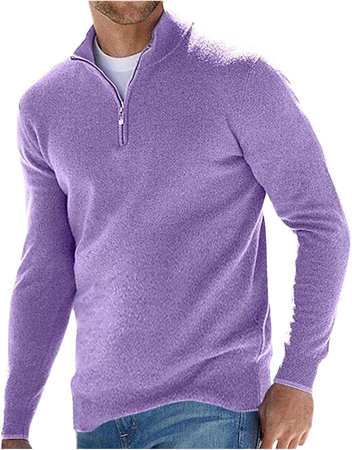 Men‘s Zipper Front Stand Collar Sweater, Solid Long Sleeve Knit Top, Zip Sweater for Easy Layering as a Light Jacket