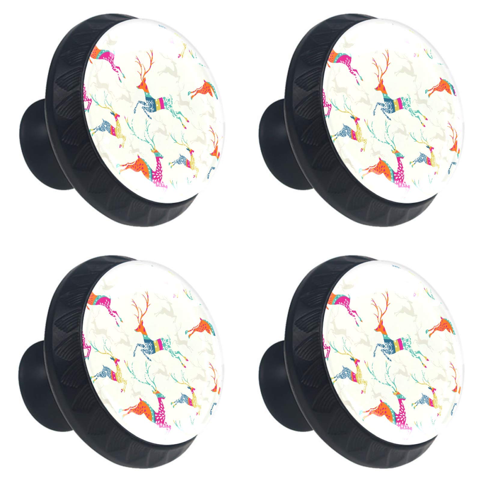 Boutons de tiroir en verre cerf de Noël (lot de 4) multicolores pour armoire