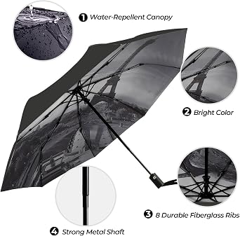 LLanxiry Compact Travel Umbrella, Mini Windproof Umbrellas for Rain & Sun, Small Lightweight Outdoor UV Umbrella, Portable Folding Umbrellas for Travel