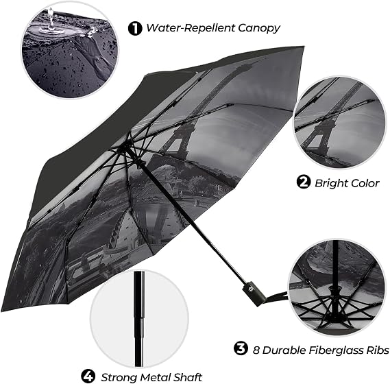 LLanxiry Compact Travel Umbrella, Mini Windproof Umbrellas for Rain & Sun, Small Lightweight Outdoor UV Umbrella, Portable Folding Umbrellas for Travel