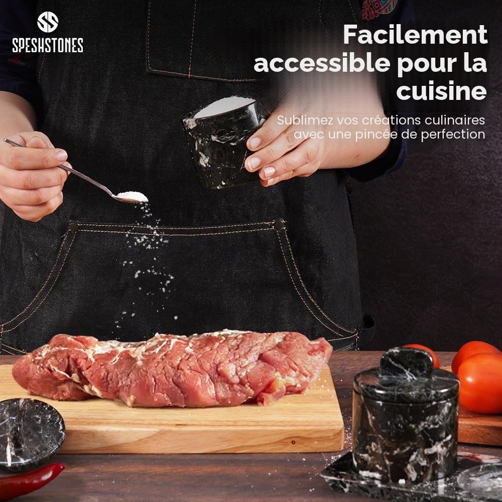 SPESHSTONES Salières avec couvercle et plateau 3” pouces – Contenants à sel faits à la main pour comptoir – Pot à sel avec couvercle pour table de cuisine
