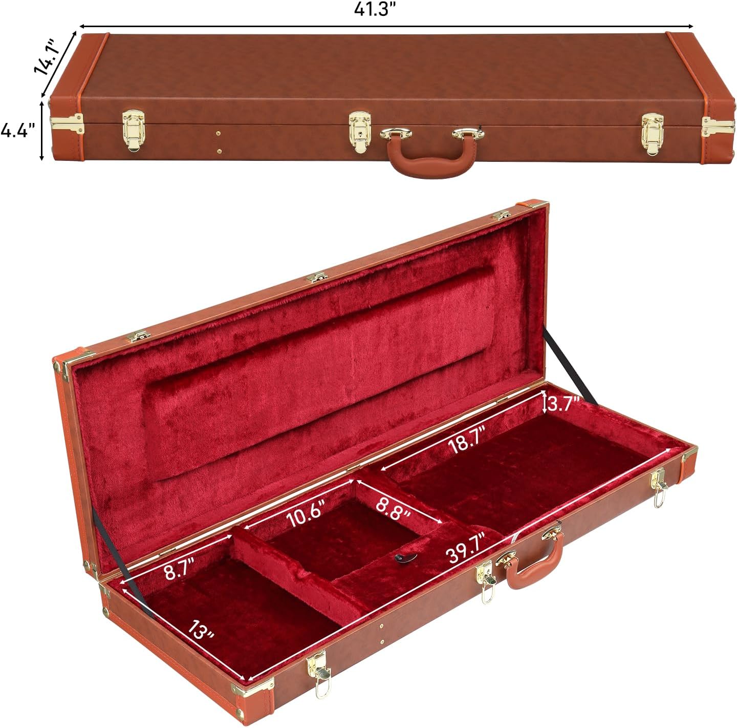 41-Inch Electric Guitar PU Hardshell Case, Plush Uimura, Portable Carrying Case, Lockable, Rugged (Brown)