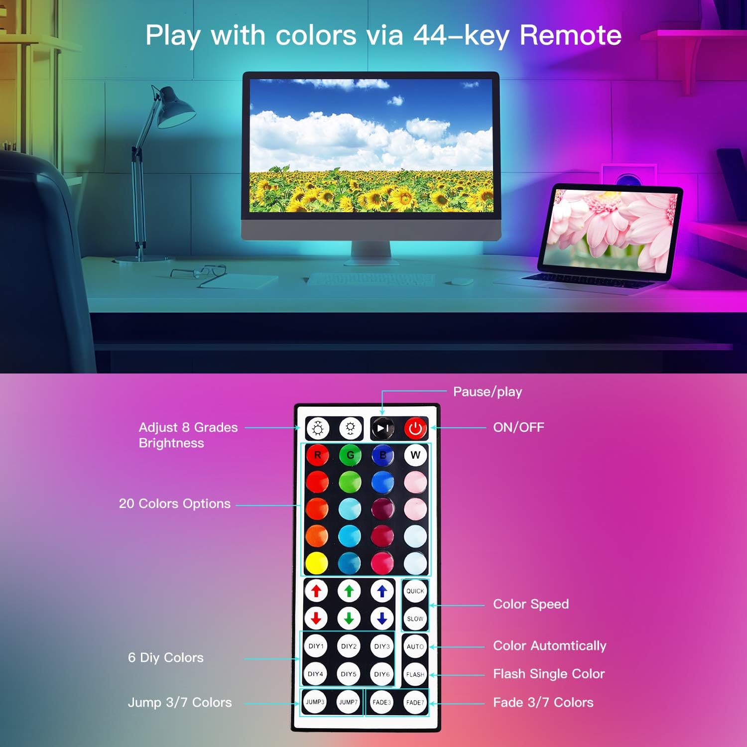 Led Strip Lights for Bedroom, 32.8FT RGB Flexible LED Lights Color Changing 5050 LED Light Strip for Bedroom Room Decoration