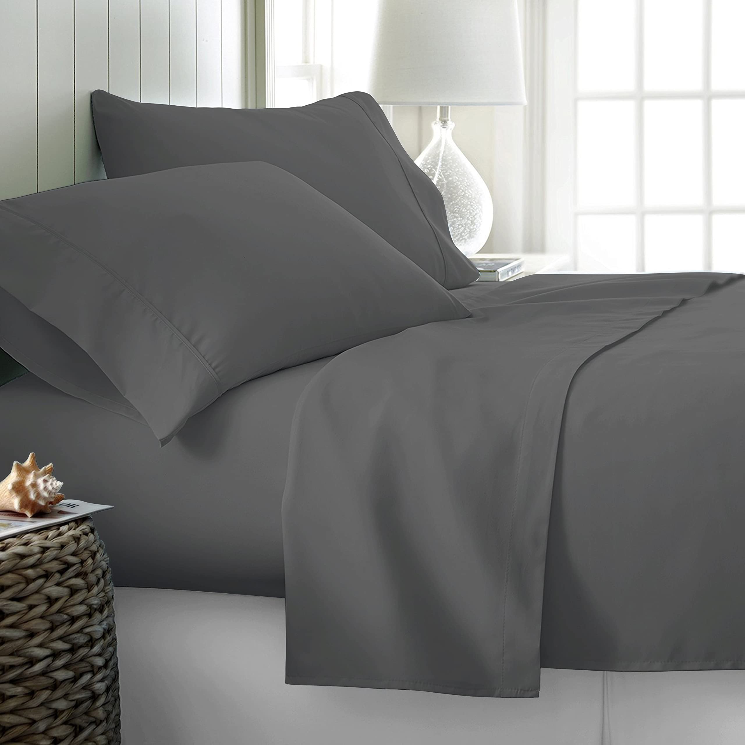 800 Thread Count 100% Cotton Sheet Dark Grey King Sheets Set, 4-Piece Long-Staple Combed Pure Cotton Best Sheets for Bed, Breathable, Soft & Silky Sateen Weave Fits Mattress Upto 18'' Deep Pocket