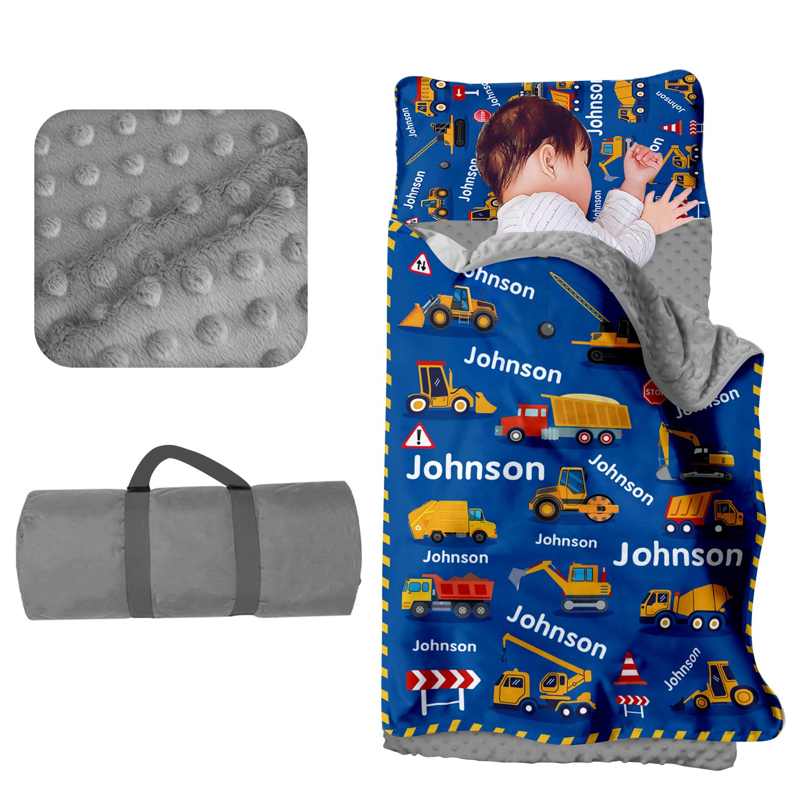 Custom Toddler Nap Mat for Preschool - Personalized Name Kids Nap Mats for Daycare Kindergarten Boys Sleeping Bag with Pillow Blanket Set, Thick